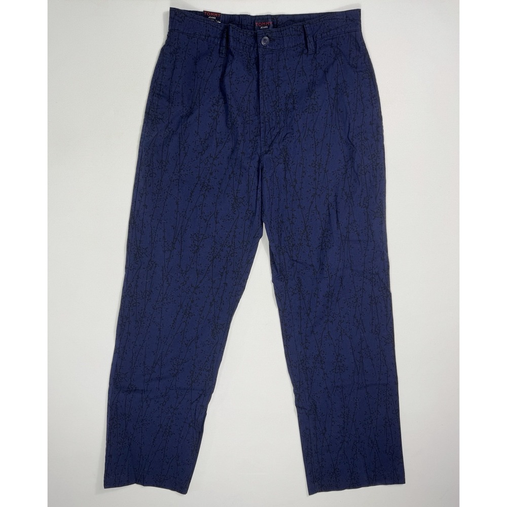 Tommy Jeans Men 33x32 Blue Black Floral Regent Dress Pants NWT Chino Cotton Art